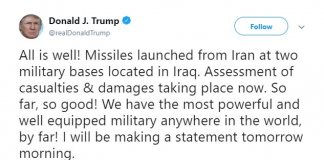 Trump tweets 'All is well' after Iran bombs US military bases in Iraq